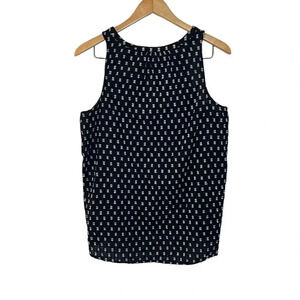 Old Navy XL Black And White Tank Swiss Dot Rectangles Keyhole Cotton Preppy Top